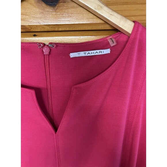 Tahari Pink 14 Sleeveless Fit Flare Knit Dress Womens Medium Midi Barbiecore - Picture 2 of 4